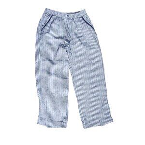 Briggs Pants Womens Size L Large Blue Striped Linen Blend Pull On Pants Pockets